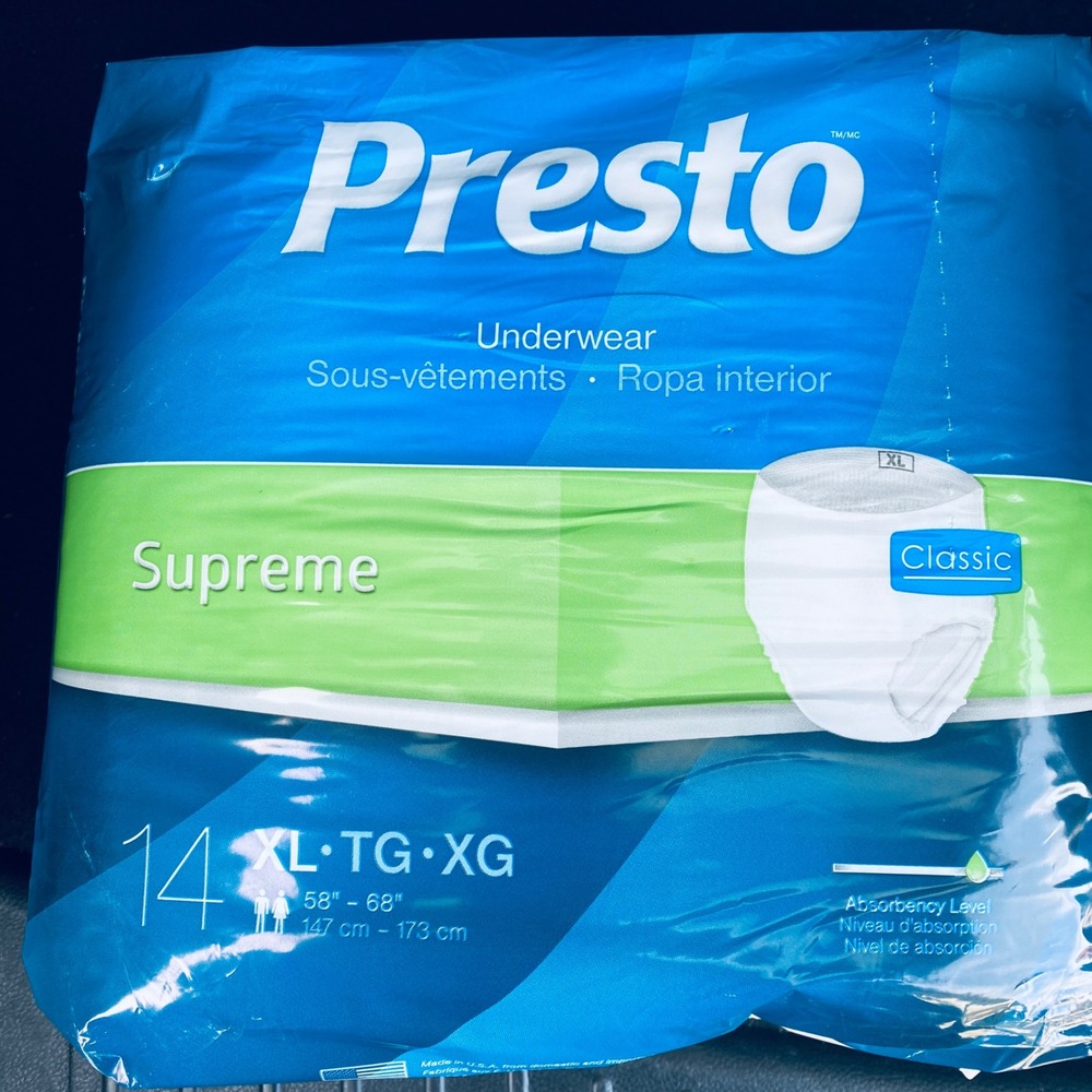 Presto Supreme Classic‎ Incontinence Underwear XL 58-68in 14ct Moderate to Heavy